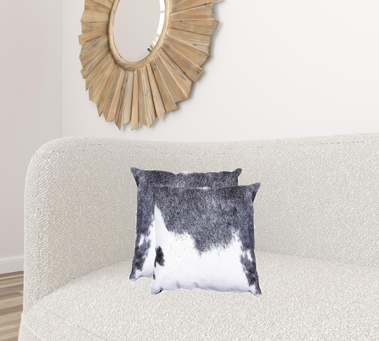 18" X 18" X 5" Gray And White Cowhide  Pillow 2 Pack