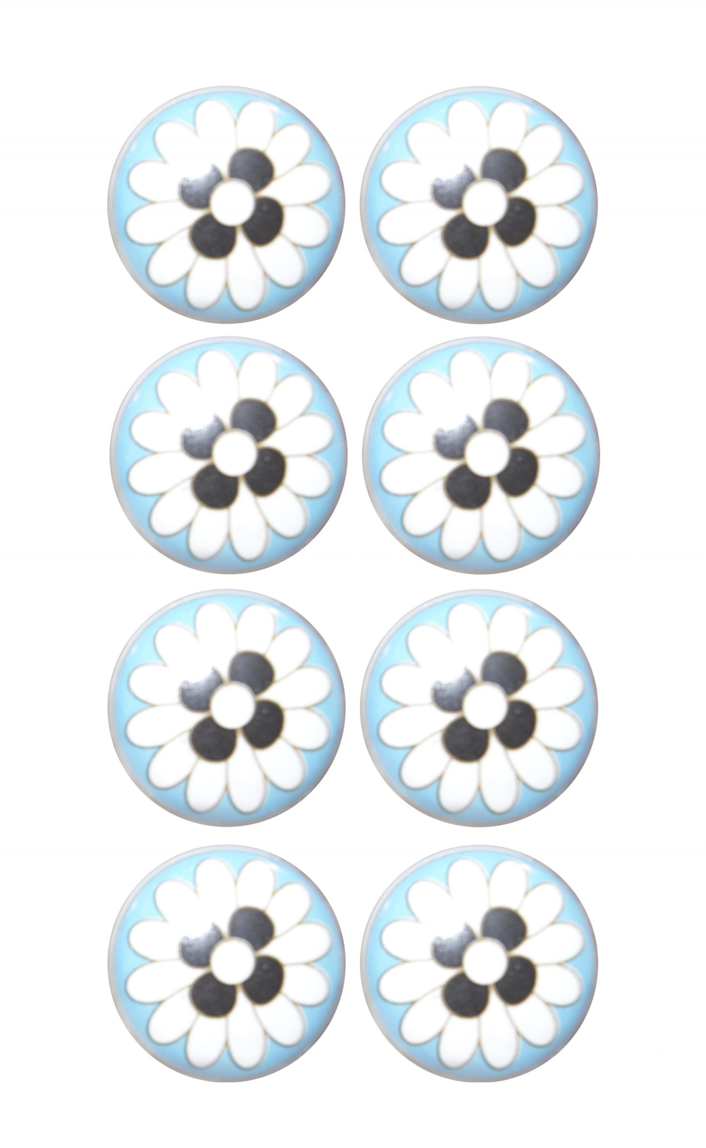 Charming Light Blue And Black Set Of 8 Knobs