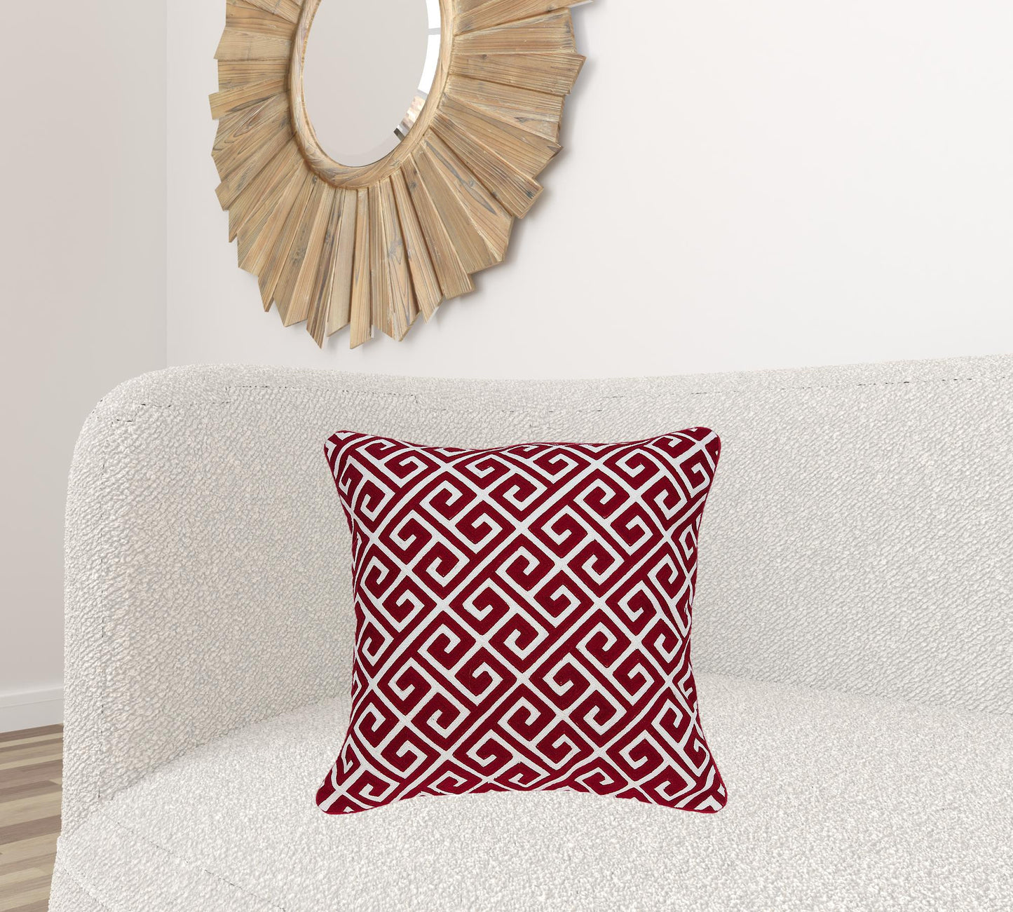 20" X 7" X 20" Transitional Red And White Cotton Pillow Cover With Poly Insert