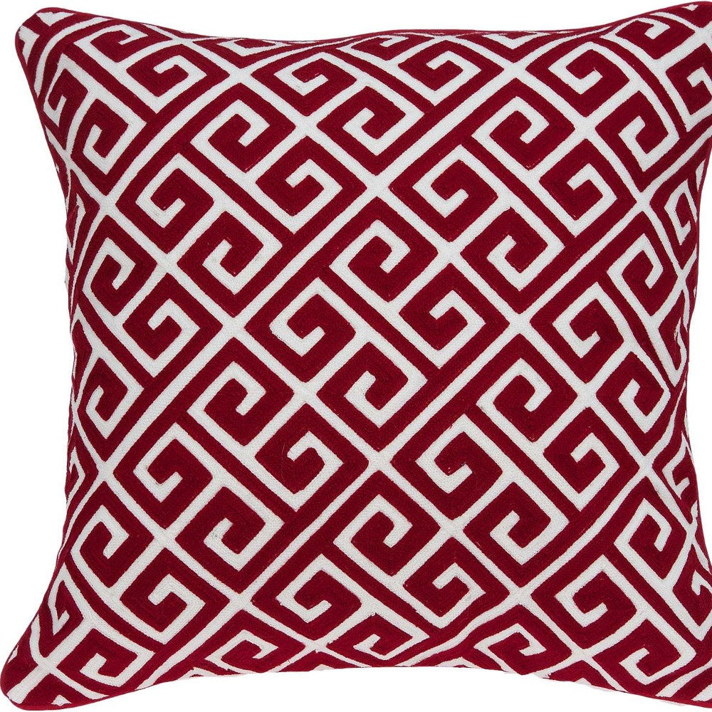 20" X 7" X 20" Transitional Red And White Cotton Pillow Cover With Poly Insert