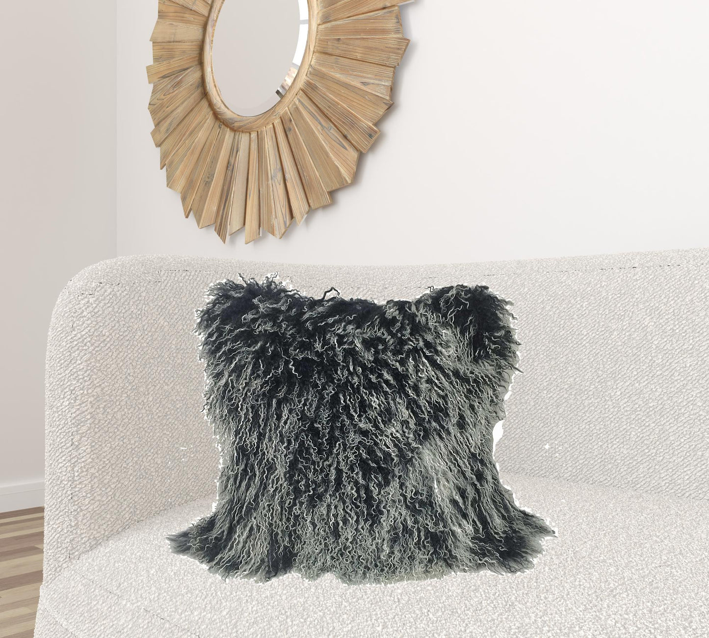 24" Black Genuine Tibetan Lamb Fur Pillow With Microsuede Backing