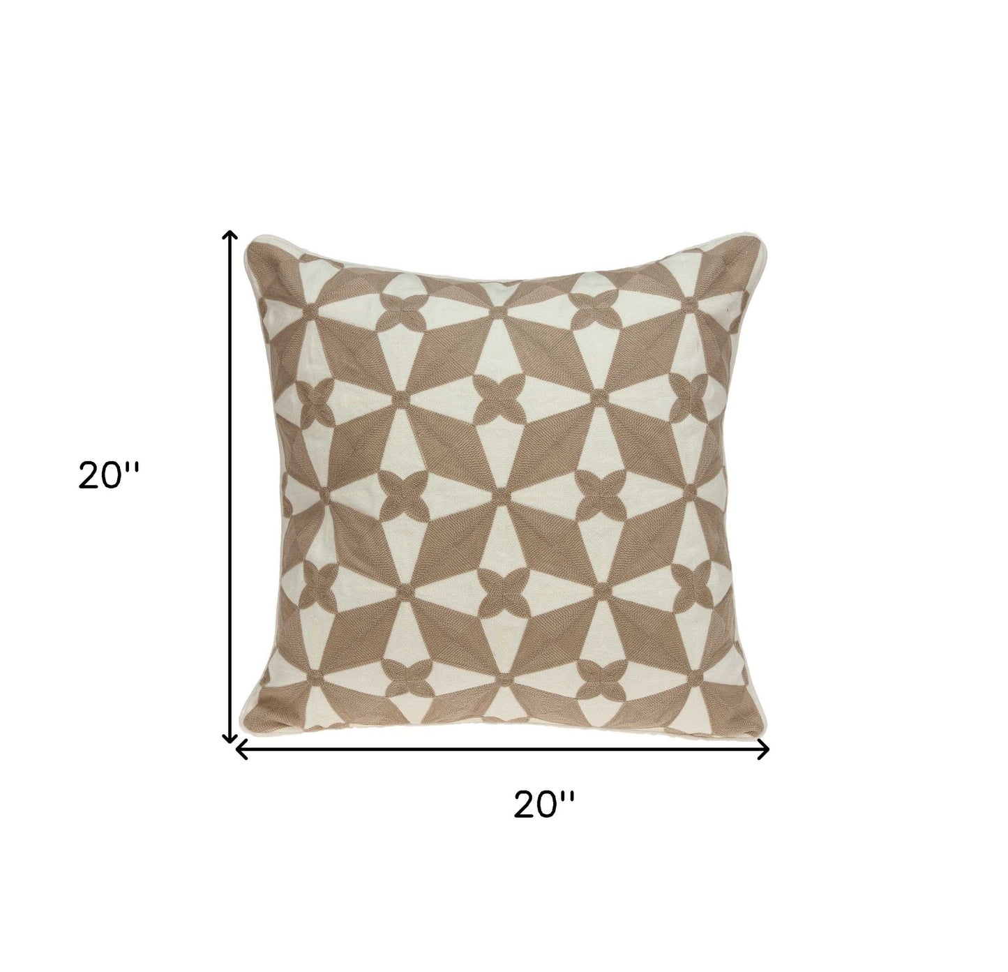 20" X 7" X 20" Transitional Beige And White Cotton Pillow Cover With Poly Insert