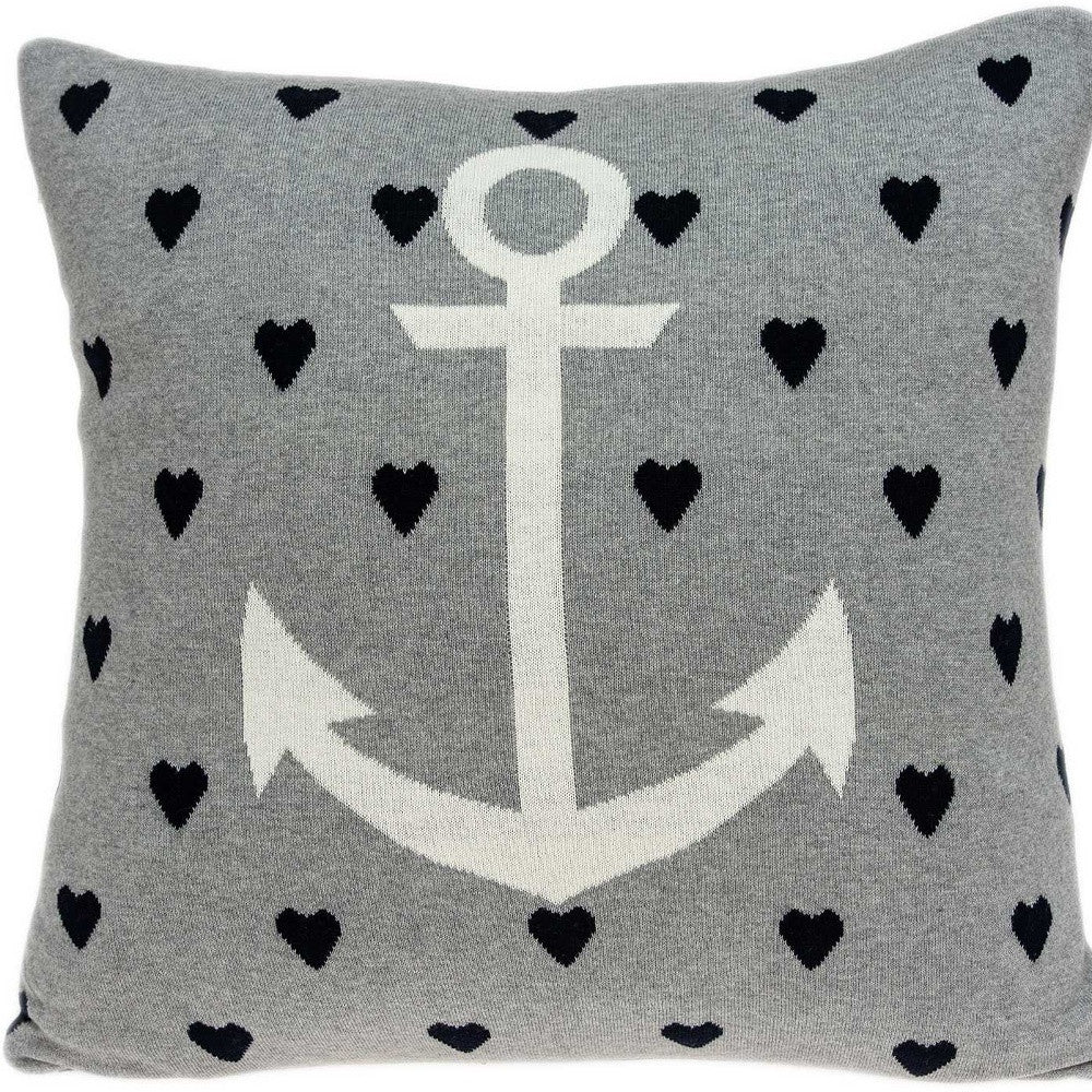 Casual Square Grey Nautical Anchor Accent Pillow