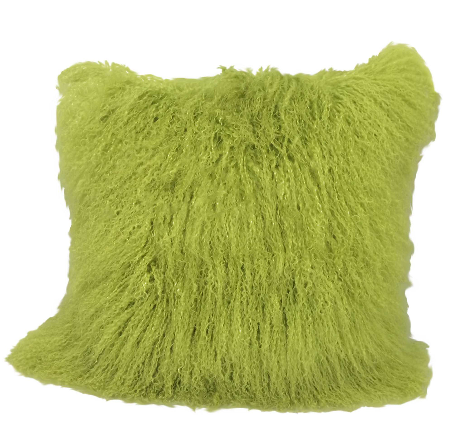 24" Lime Green Genuine Tibetan Lamb Fur Pillow With Microsuede Backing