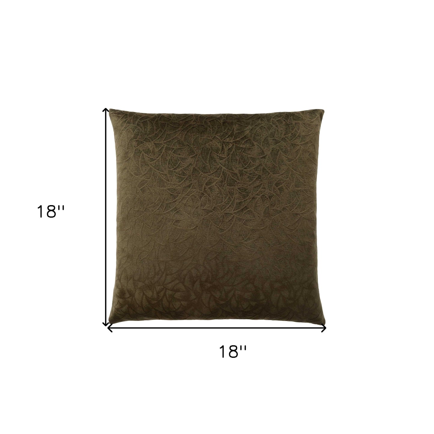 18" X 18" Dark Green Velvet Polyester Floral Zippered Pillow