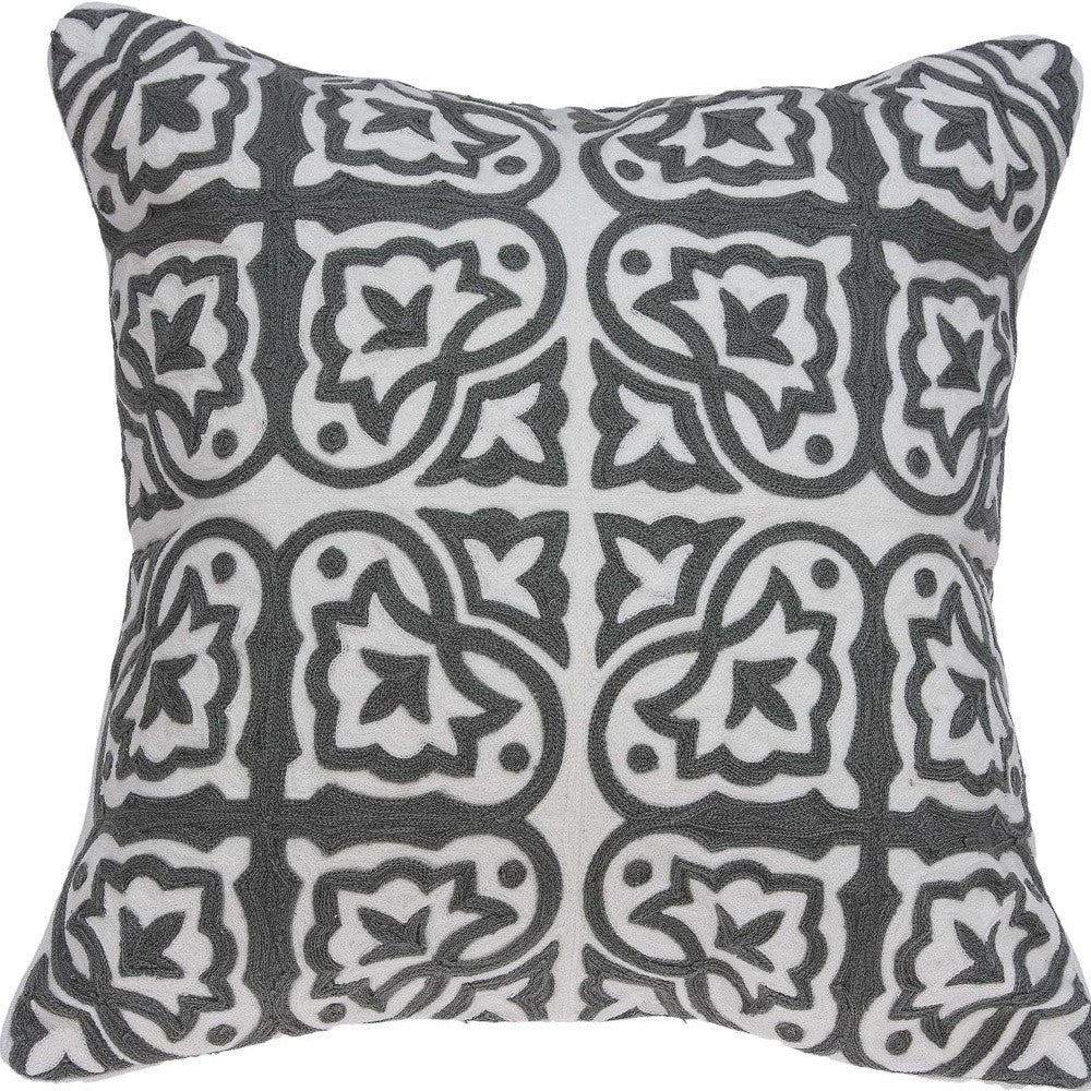 20" X 7" X 20" Traditional Gray And White Cotton Pillow Cover With Poly Insert