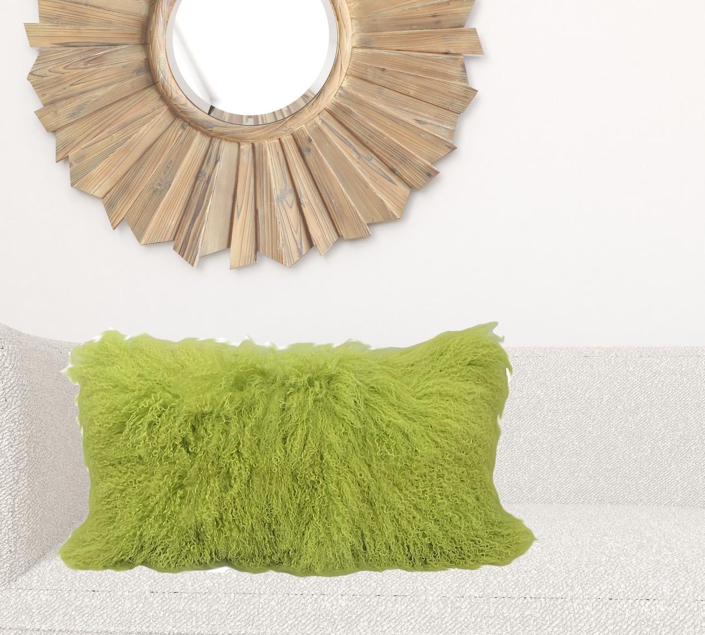 17" Lime Green Genuine Tibetan Lamb Fur Pillow With Microsuede Backing