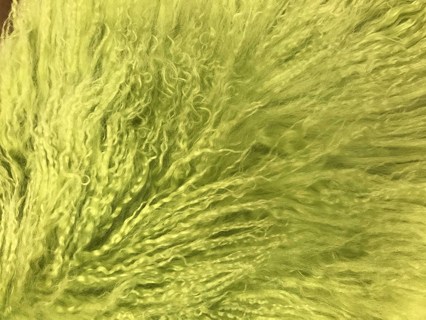 17" Lime Green Genuine Tibetan Lamb Fur Pillow With Microsuede Backing