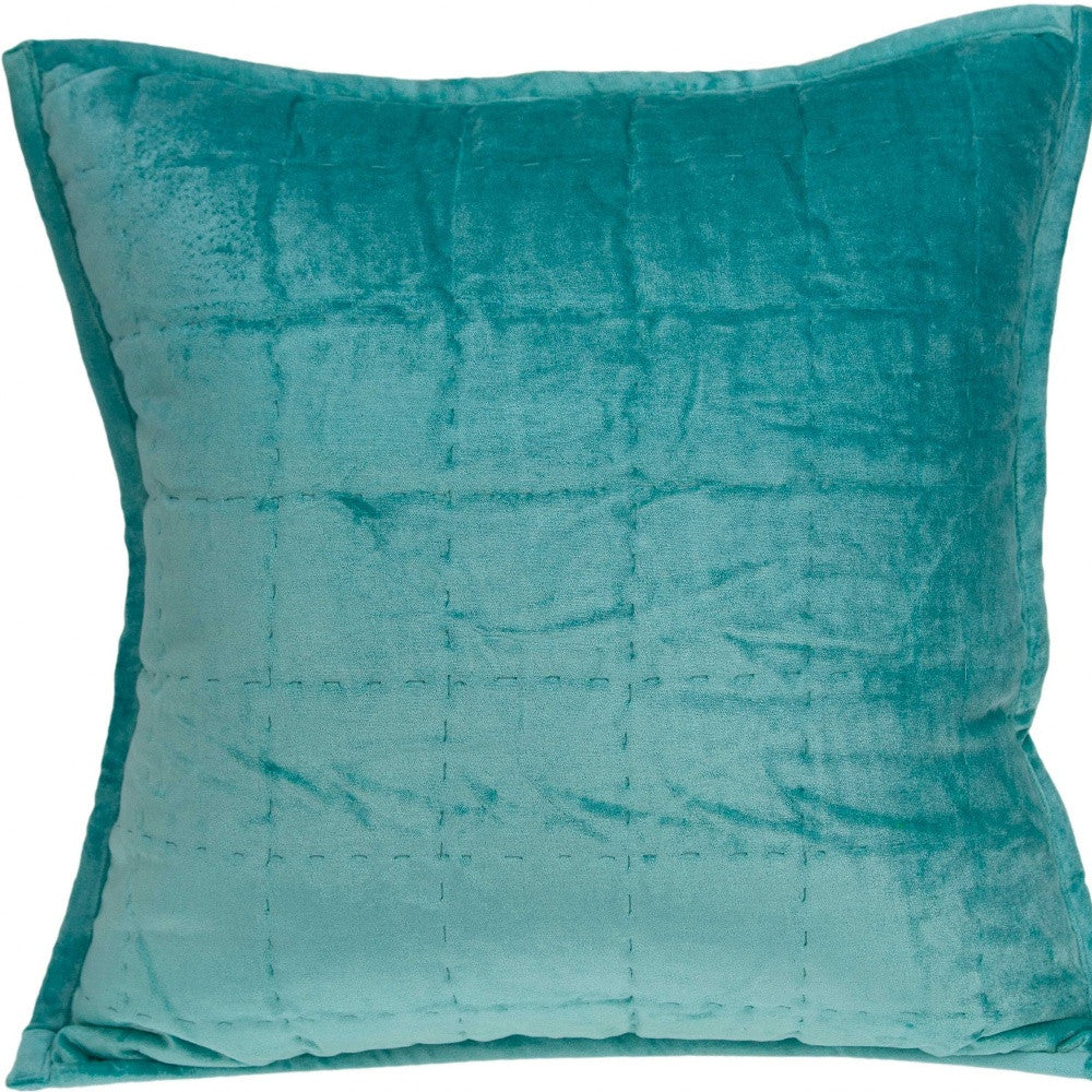 20" X 7" X 20" Transitional Aqua Solid Quilted Pillow Cover With Poly Insert