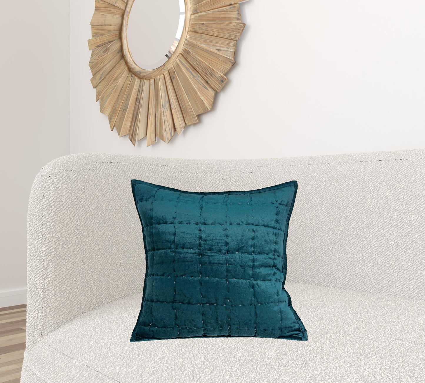 20" X 7" X 20" Transitional Teal Solid Quilted Pillow Cover With Poly Insert