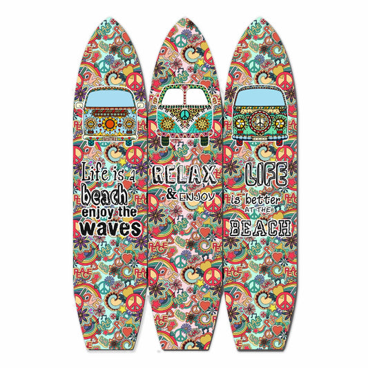 47 X 1 X 71 Multicolor Vintage Wood Surfboard  Screen