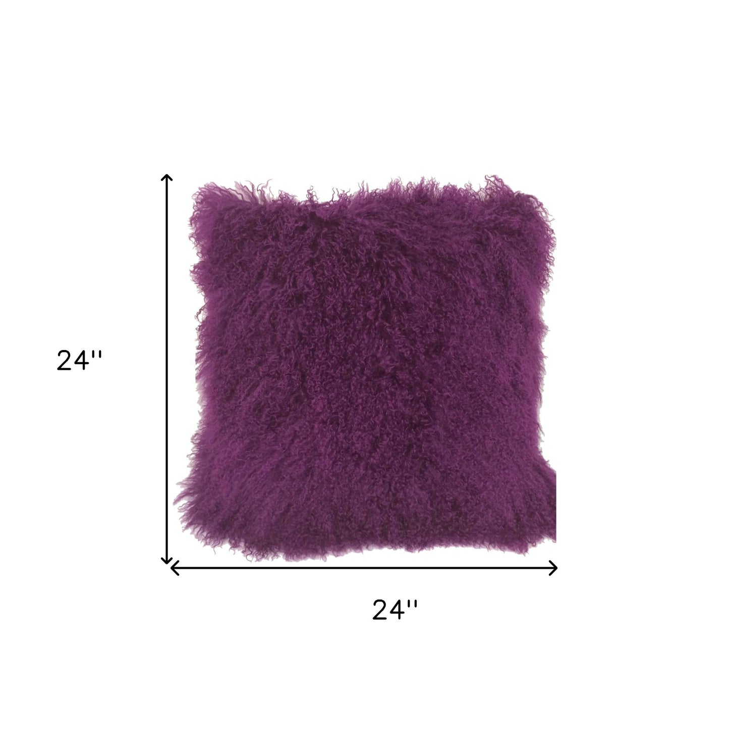 24" Purple Genuine Tibetan Lamb Fur Pillow With Microsuede Backing