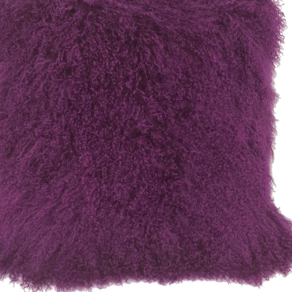 24" Purple Genuine Tibetan Lamb Fur Pillow With Microsuede Backing