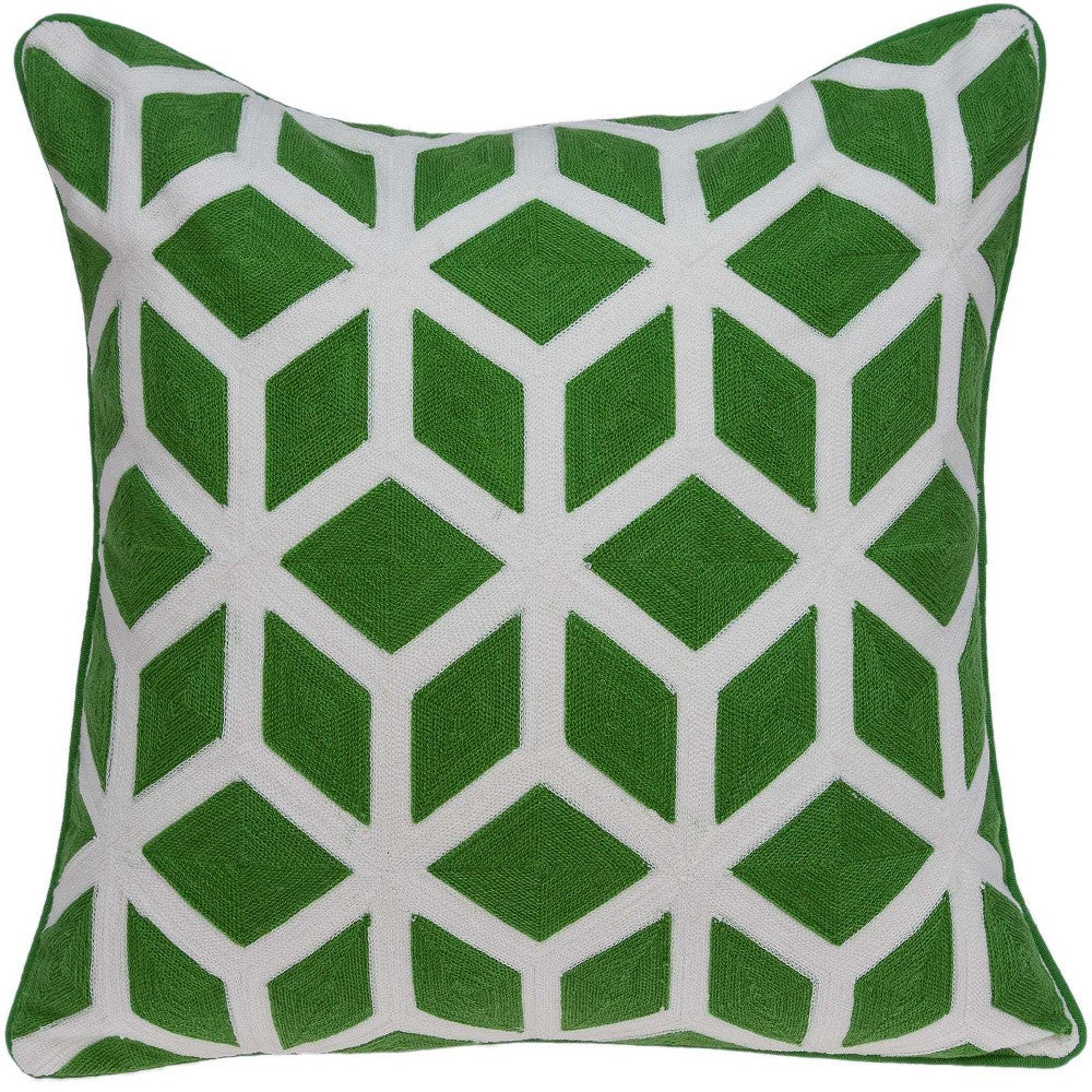 20" X 7" X 20" Transitional Green And White Pillow Cover With Poly Insert