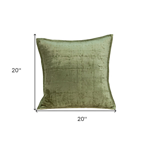 20" X 7" X 20" Transitional Olive Solid Quilted Pillow Cover With Poly Insert