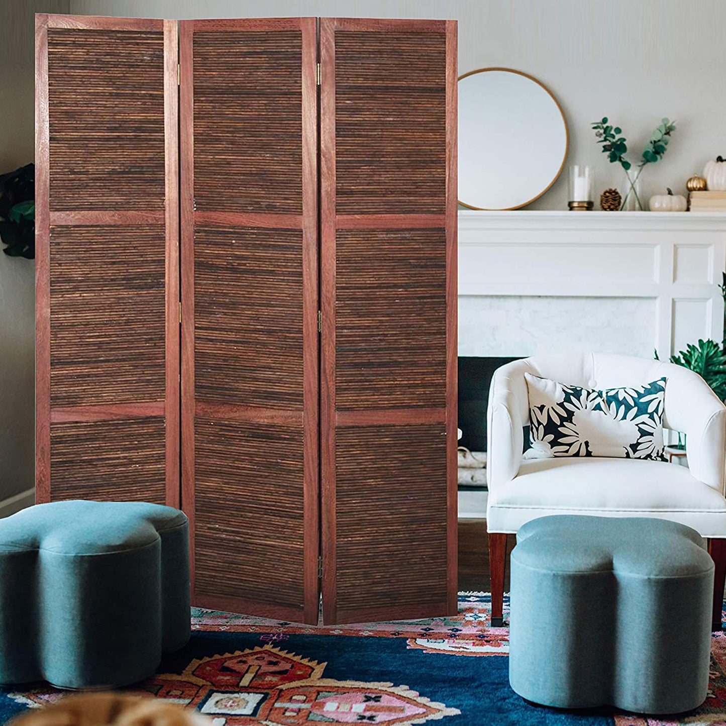 Warm Brown Three Panel Room Divider Screen