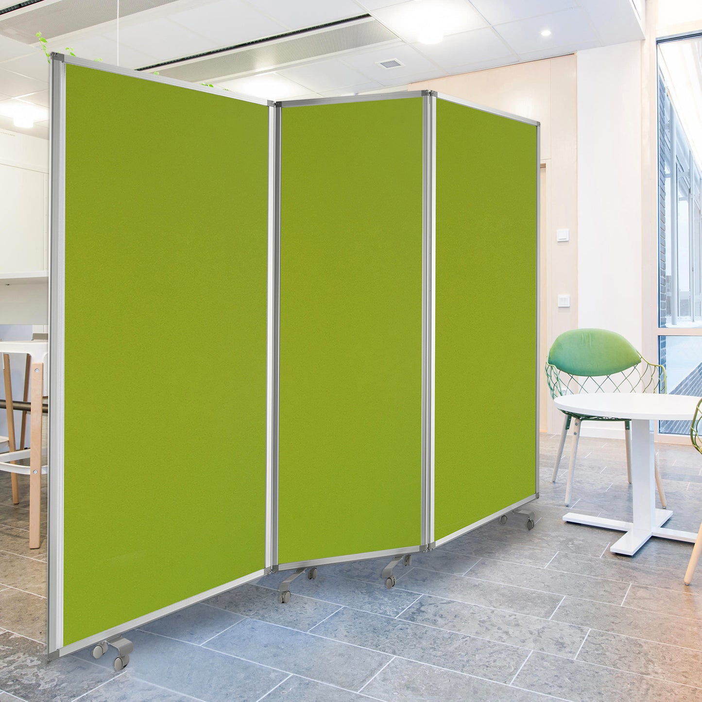 Green Rolling Three Panel Room Divider Screen