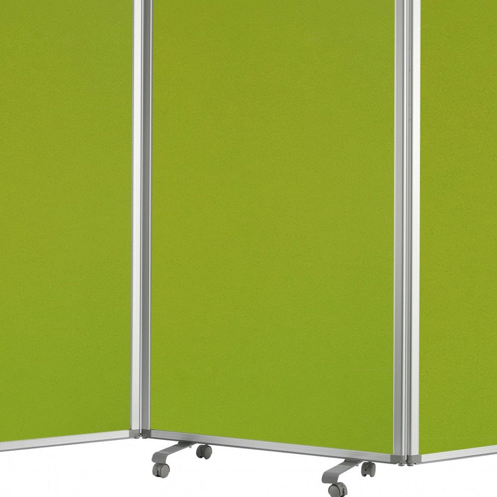 Green Rolling Three Panel Room Divider Screen