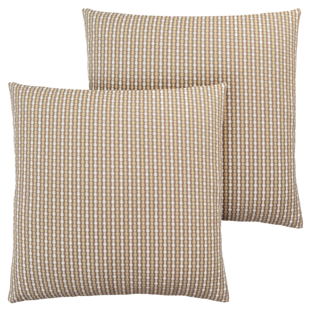 Set Of Two 18" X 18" Taupe Polyester Striped Zippered Pillow