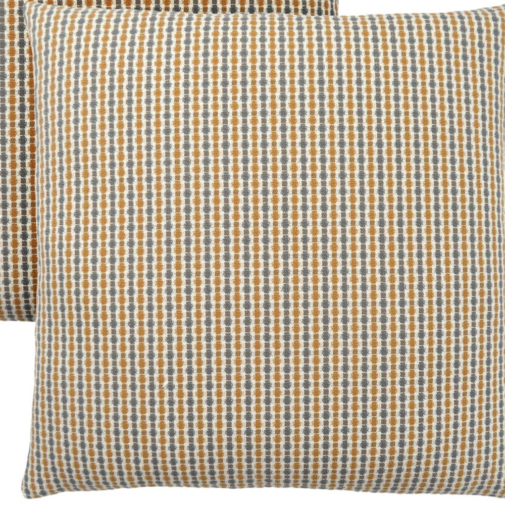 Set Of Two 18" X 18" Gold and White Polyester Striped Zippered Pillow