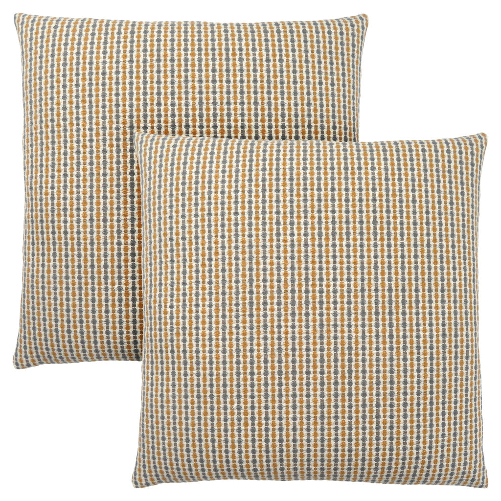 Set Of Two 18" X 18" Gold and White Polyester Striped Zippered Pillow