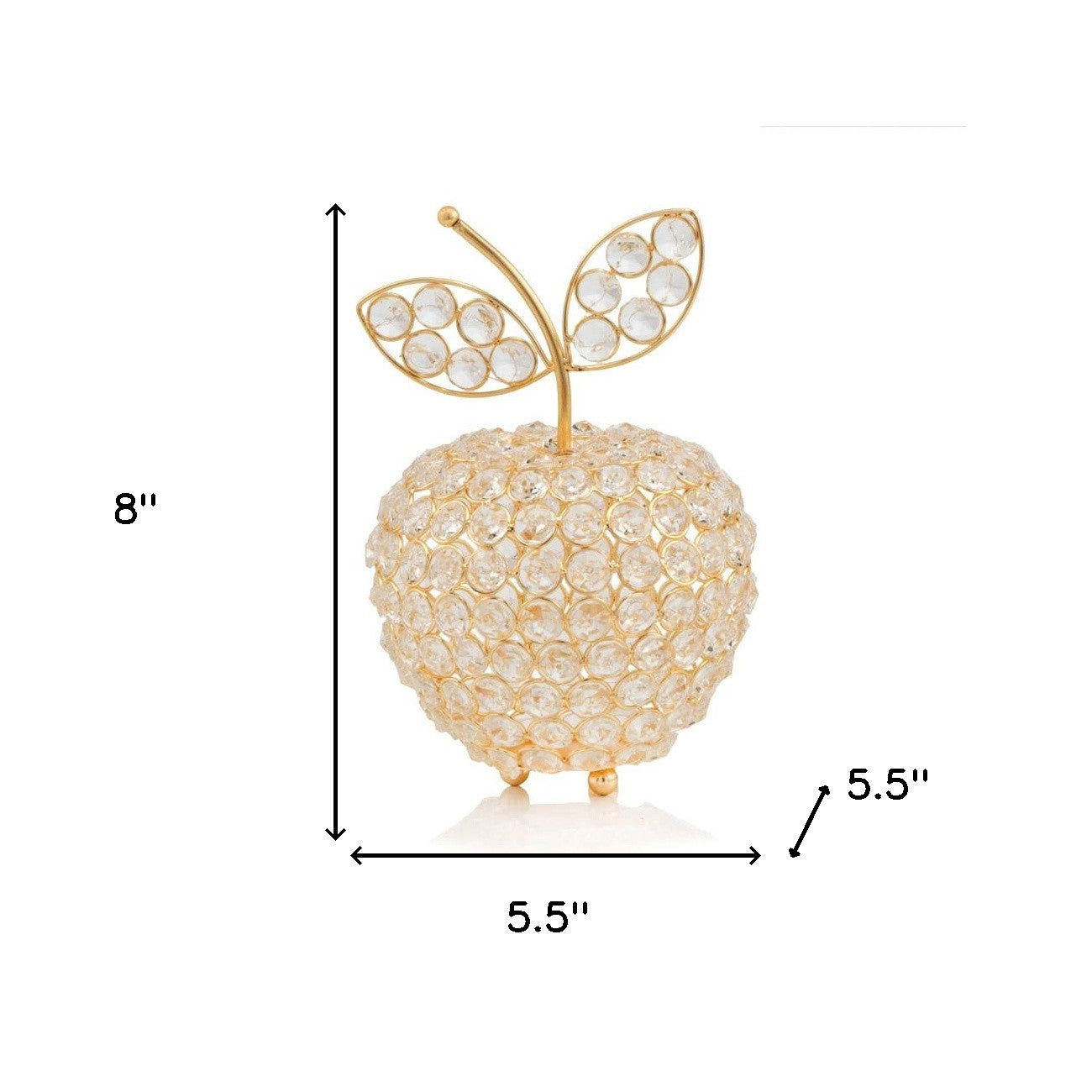 8" Gold and Clear Faux Crystal and Aluminum Decorative Apple
