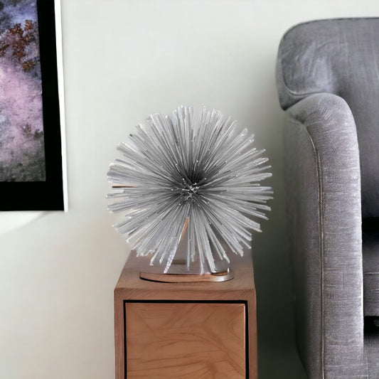 10" Silver Metal Spiky Sphere Tabletop Sculpture