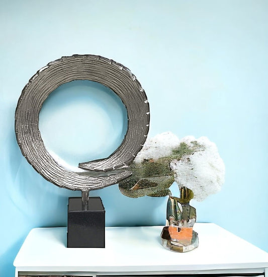 17" Black and Silver Metal Modern Abstract Tabletop Sculpture