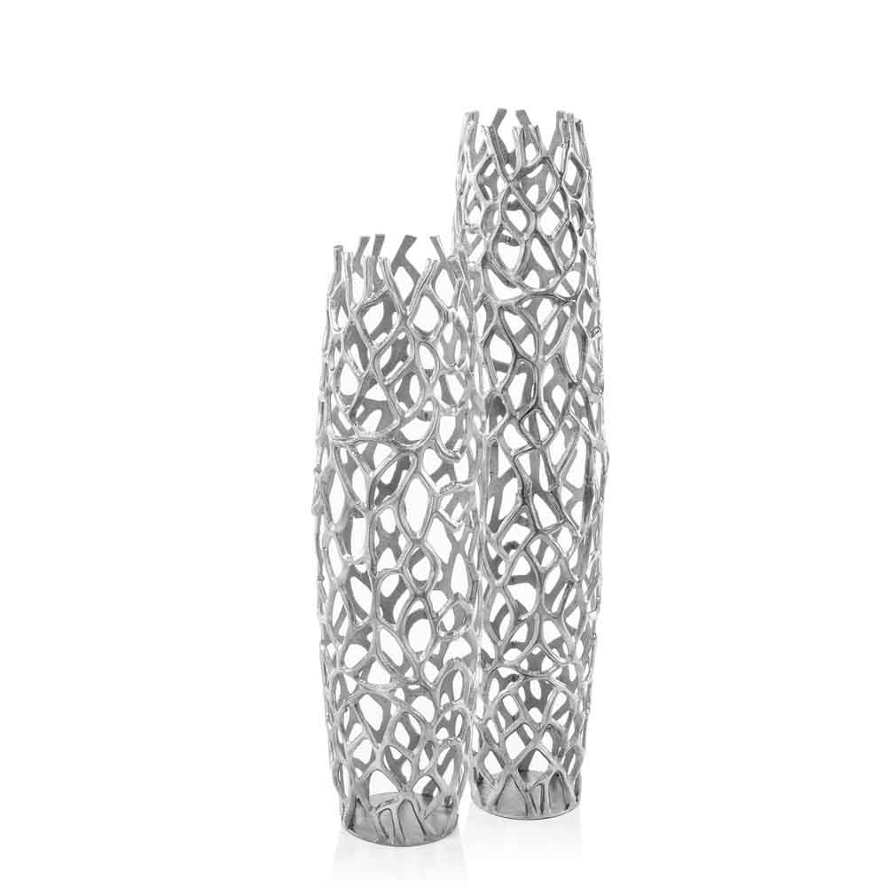 32" Aluminum Silver Twigs Cylinder Floor Vase