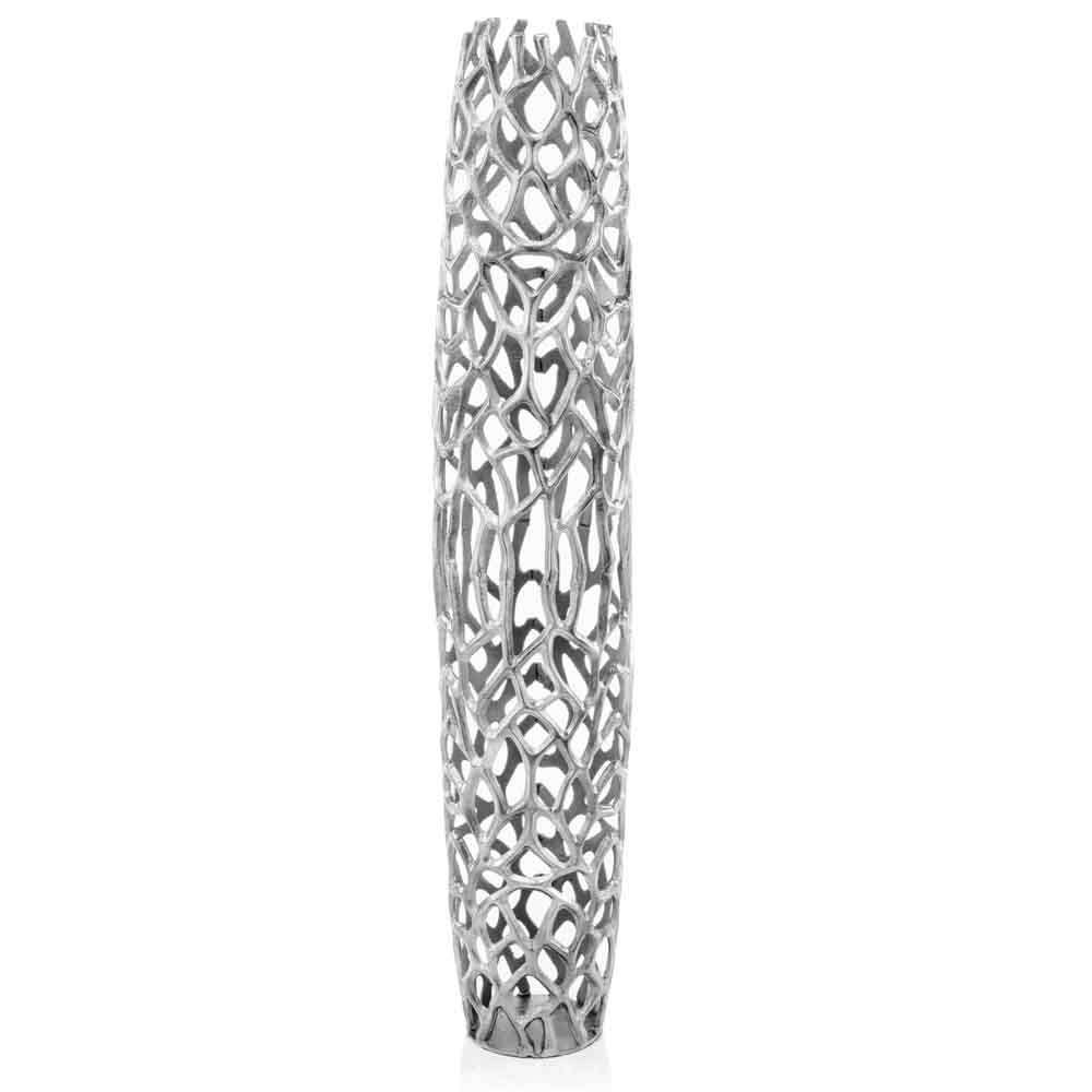 47" Aluminum Silver Twigs Cylinder Floor Vase