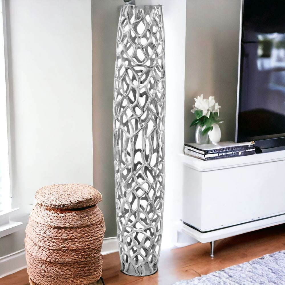 47" Aluminum Silver Twigs Cylinder Floor Vase