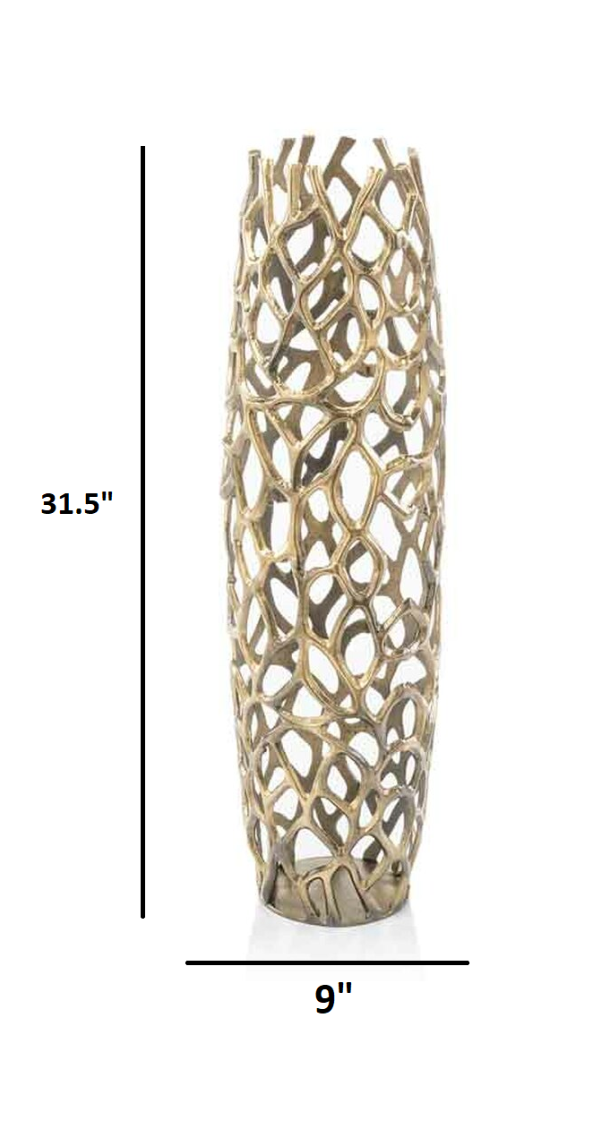 32" Aluminum Gold Twigs Cylinder Floor Vase