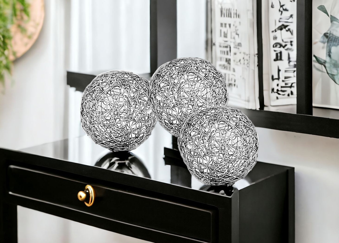 5" X 5" X 5" Shiny Nickel Silver Wire Spheres Box Of 3