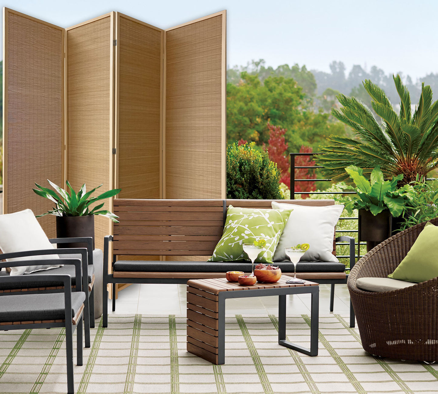 7" Light Bamboo 4 Panel Room Divider Screen