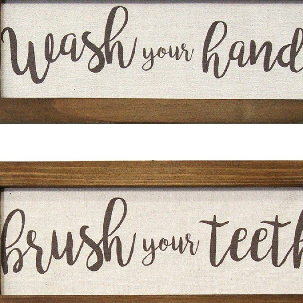 Set Of 3 Linen Bathroom Rules Wood Framed Wall Art