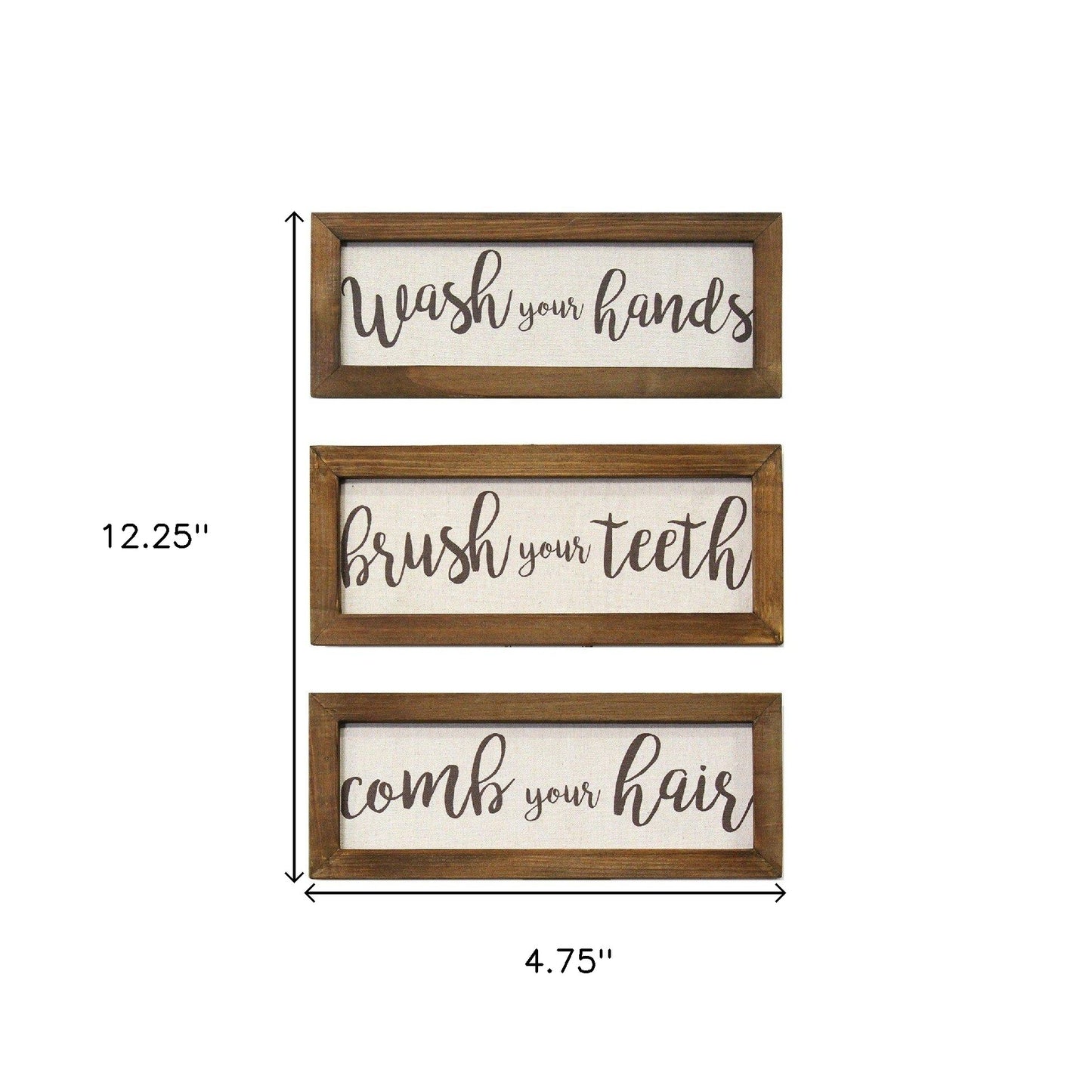 Set Of 3 Linen Bathroom Rules Wood Framed Wall Art