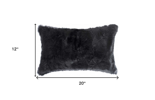 5" X 12" X 20" 100% Natural Rabbit Fur Black Pillow