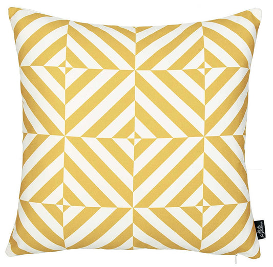 Yellow And White Geometric Squares Decorative Throw Pillow Cover