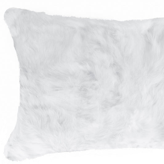 5" X 12" X 20" 100% Natural Rabbit Fur White Pillow