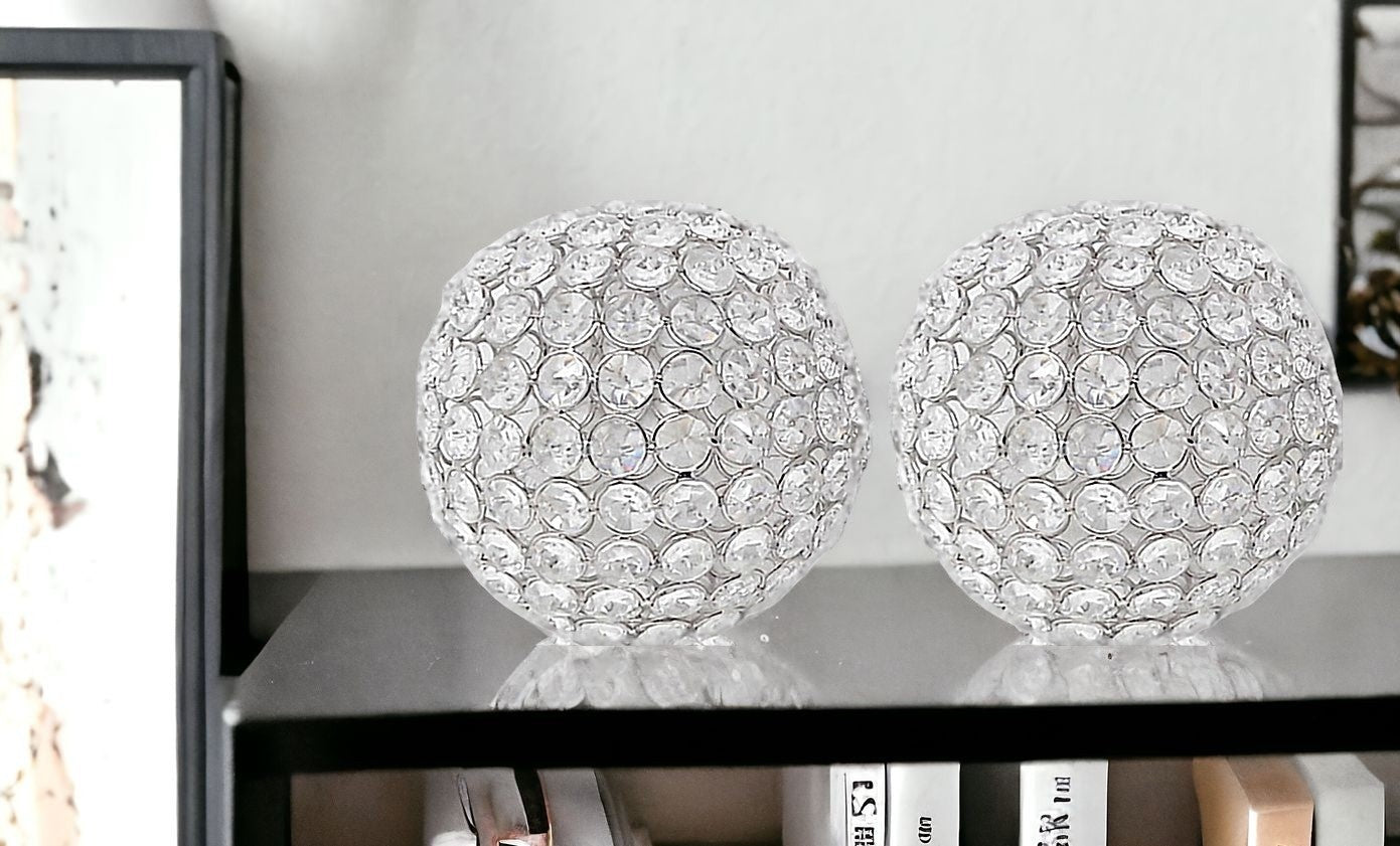 5" X 5" X 5" Silver Iron & Cristal Spheres Set Of 2