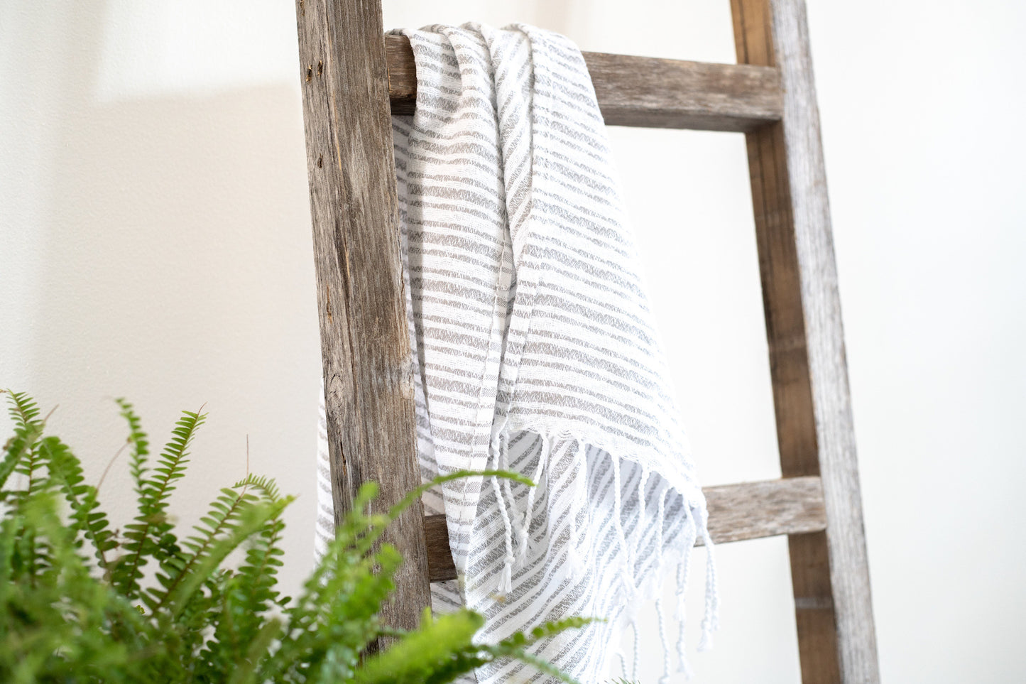 6 Step Rustic Weathered Grey Wood Ladder Shelf