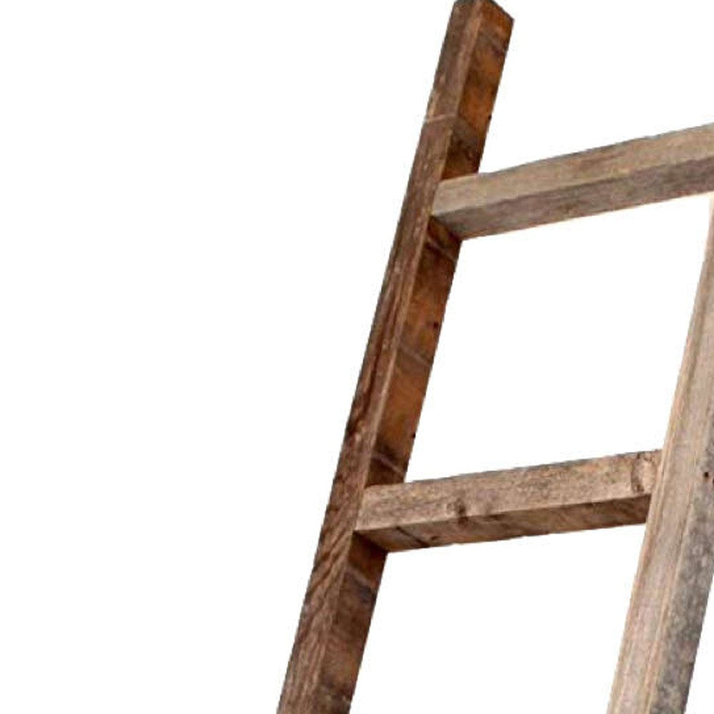 6 Step Rustic Weathered Grey Wood Ladder Shelf