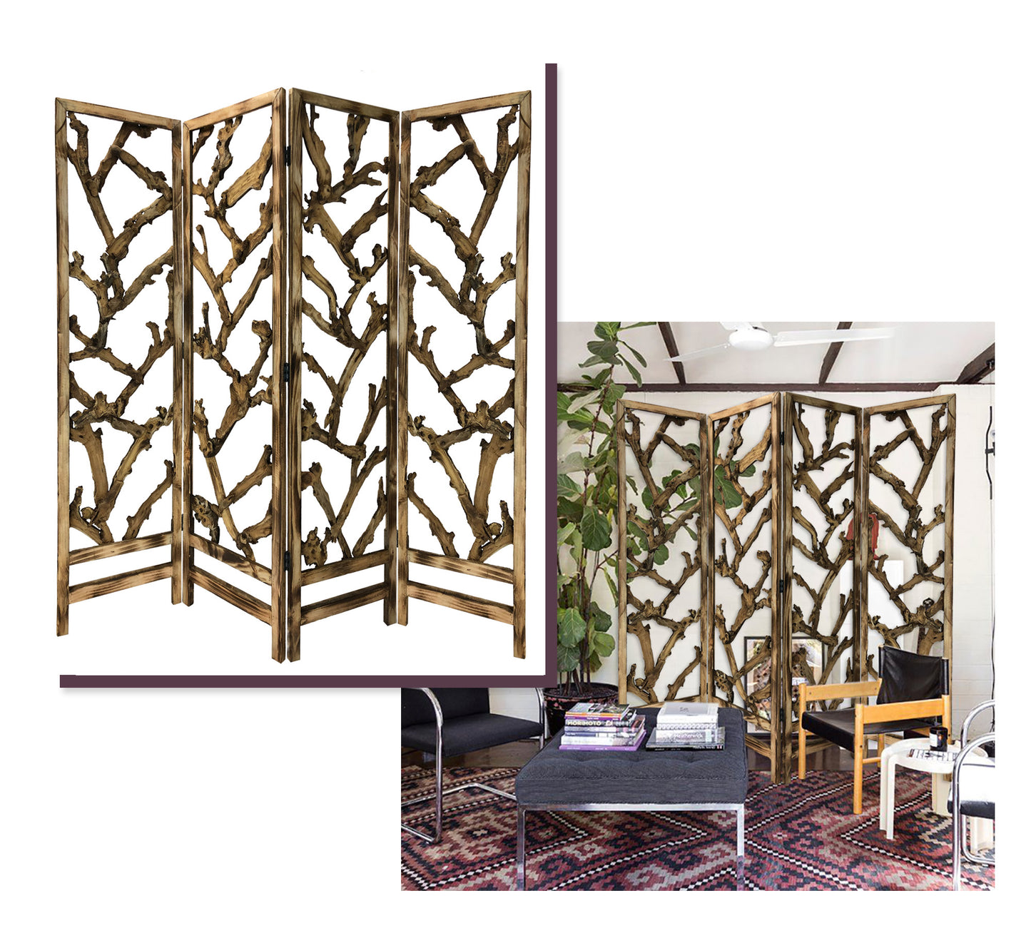 4 Panel Room Divider With Tropical Leaf