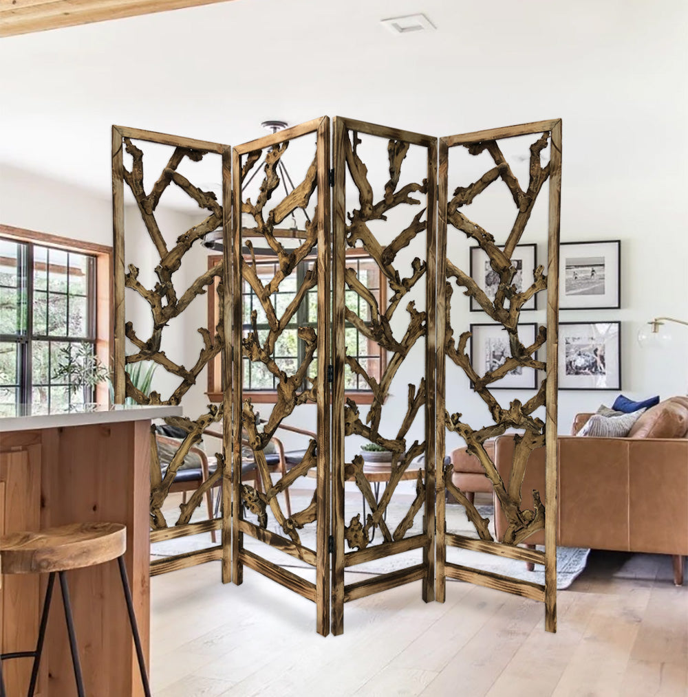 4 Panel Room Divider With Tropical Leaf