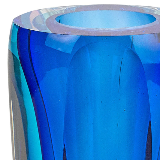 6 Mouth Blown Blue Art Glass Vase