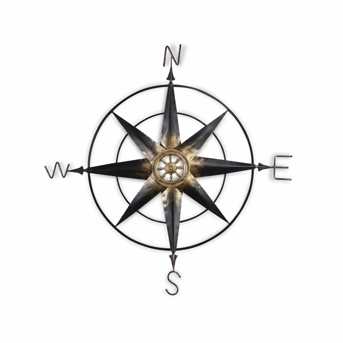 Black Metal Wall Decor Compass With Gold Center Accents