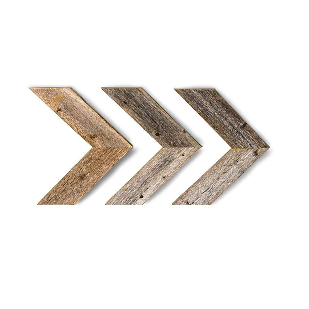 Set Of 3 Rustic Weathered Grey Wood Chevron Arrow