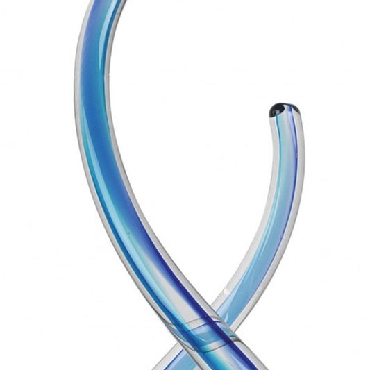 14" Clear and Blue Glass Modern Abstract Tabletop Sculpture