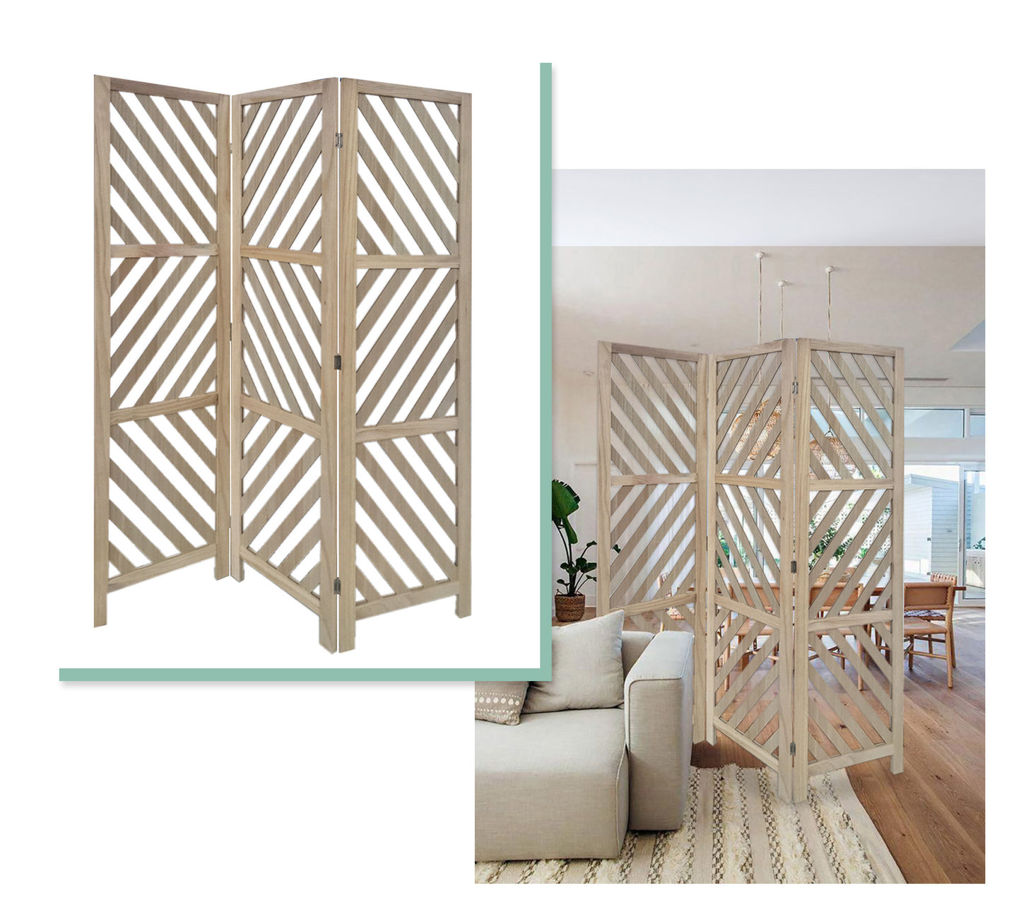 3 Panel Room Divider With Tropical Leaf