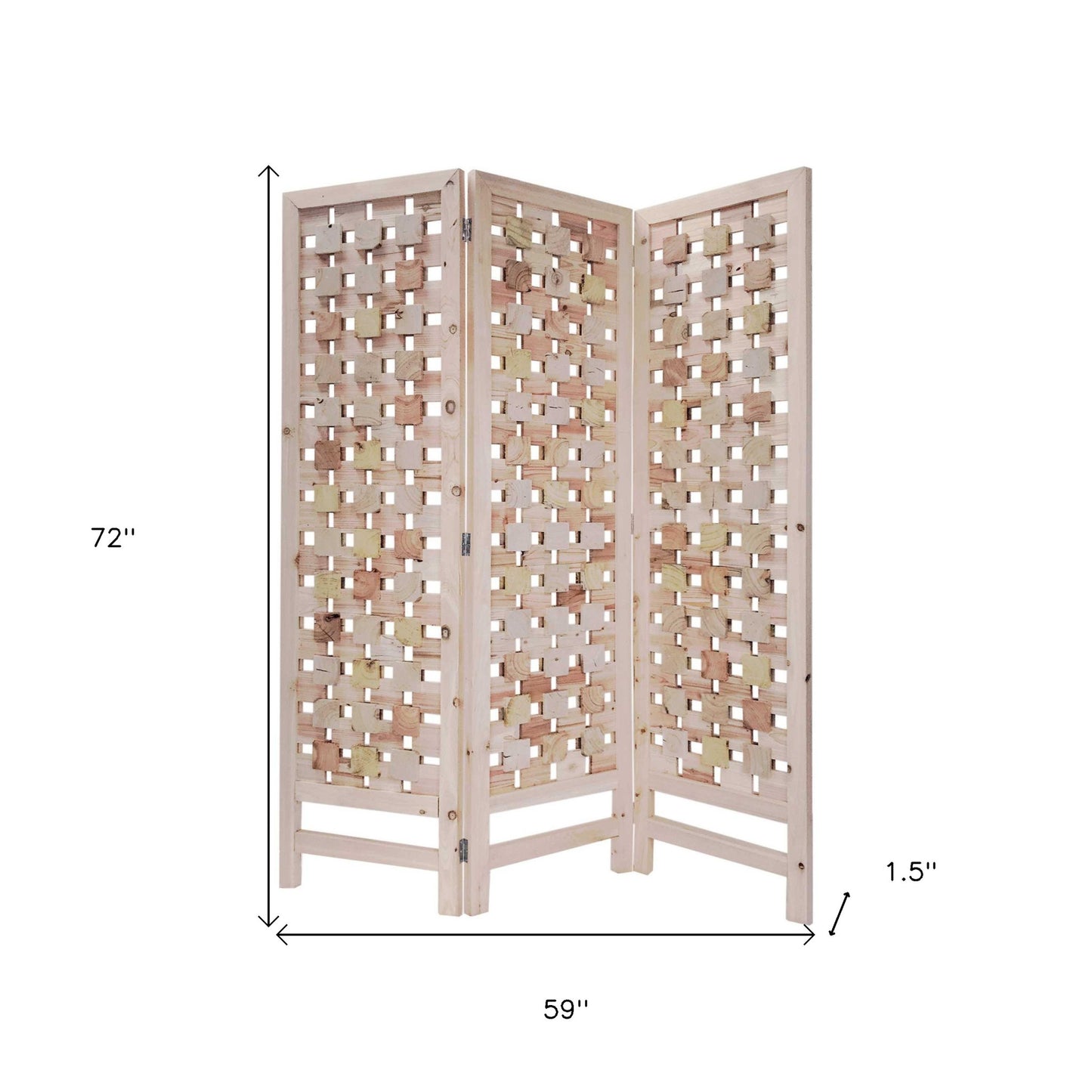 3 Panel Pink Room Divider With Cut Square Wood Design